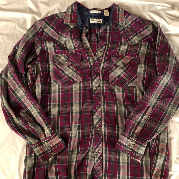 Vintage Roebuck Long Sleeve Maoon plaid light flannel shirt XL - Picture 3 of 8